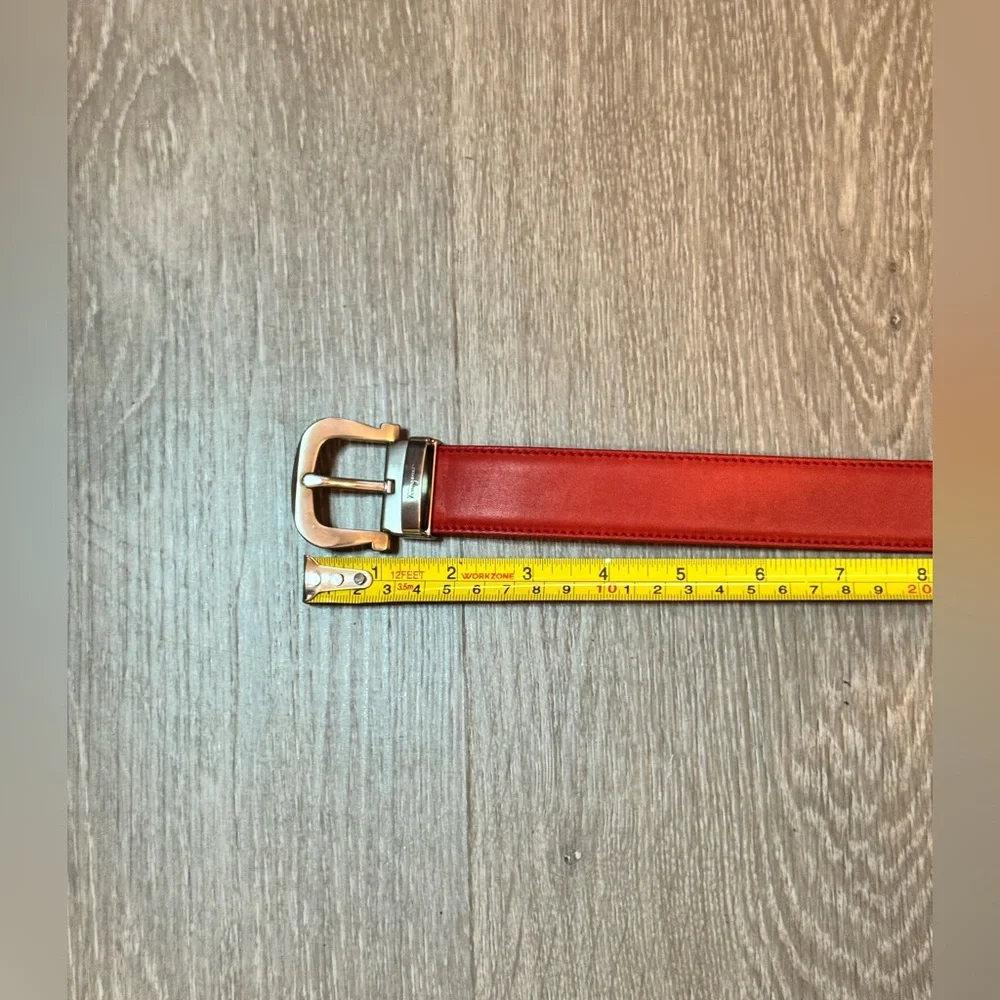 Salvatore Ferragamo Silver Metal Buckle Red Leather Belt 75cm
